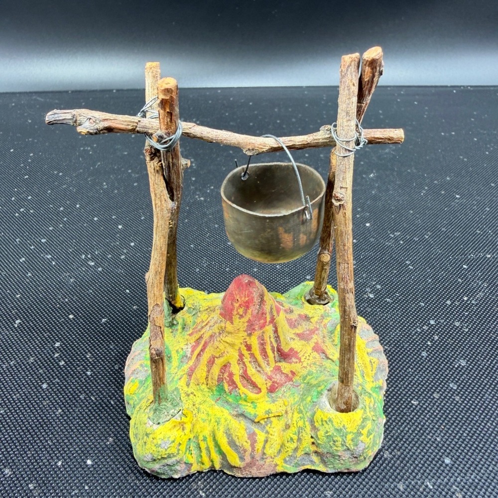 Germany US Zone Miniature Campfire Cauldron Pot Christmas Diorama Putz Fire VTG - Picture 5 of 9